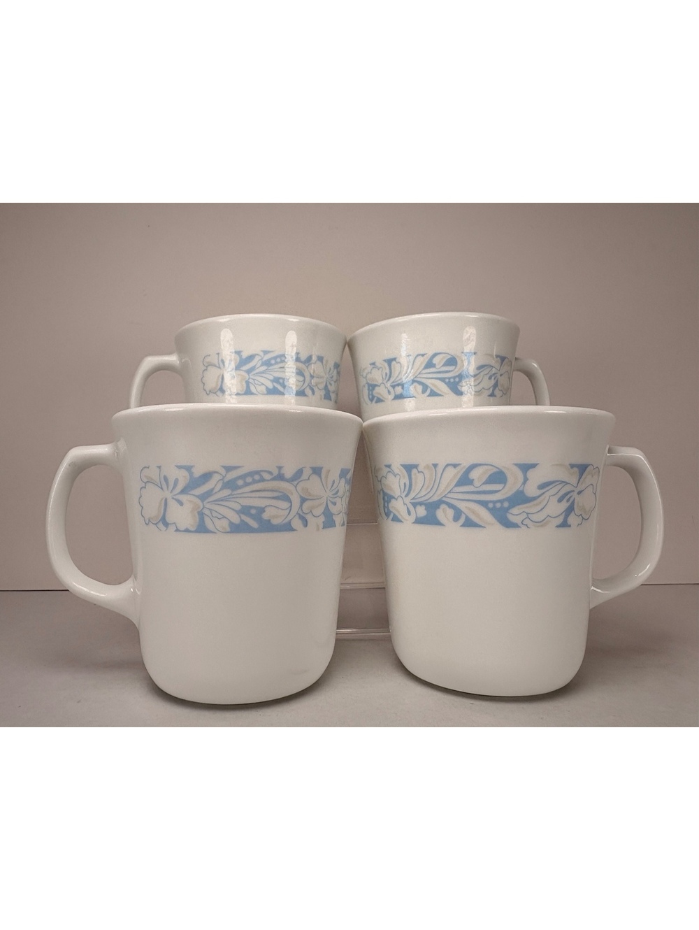 Vintage Corelle Corning Sea & Sand Mugs Set of 4 Grandma Core Blue Floral